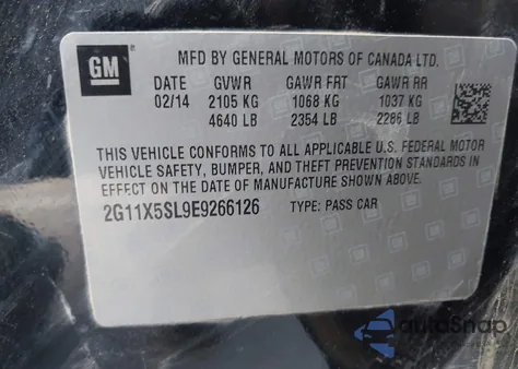 2014 Chevrolet Impala 1Fl from USA, damaged, VIN 2G11X5SL9E9266126